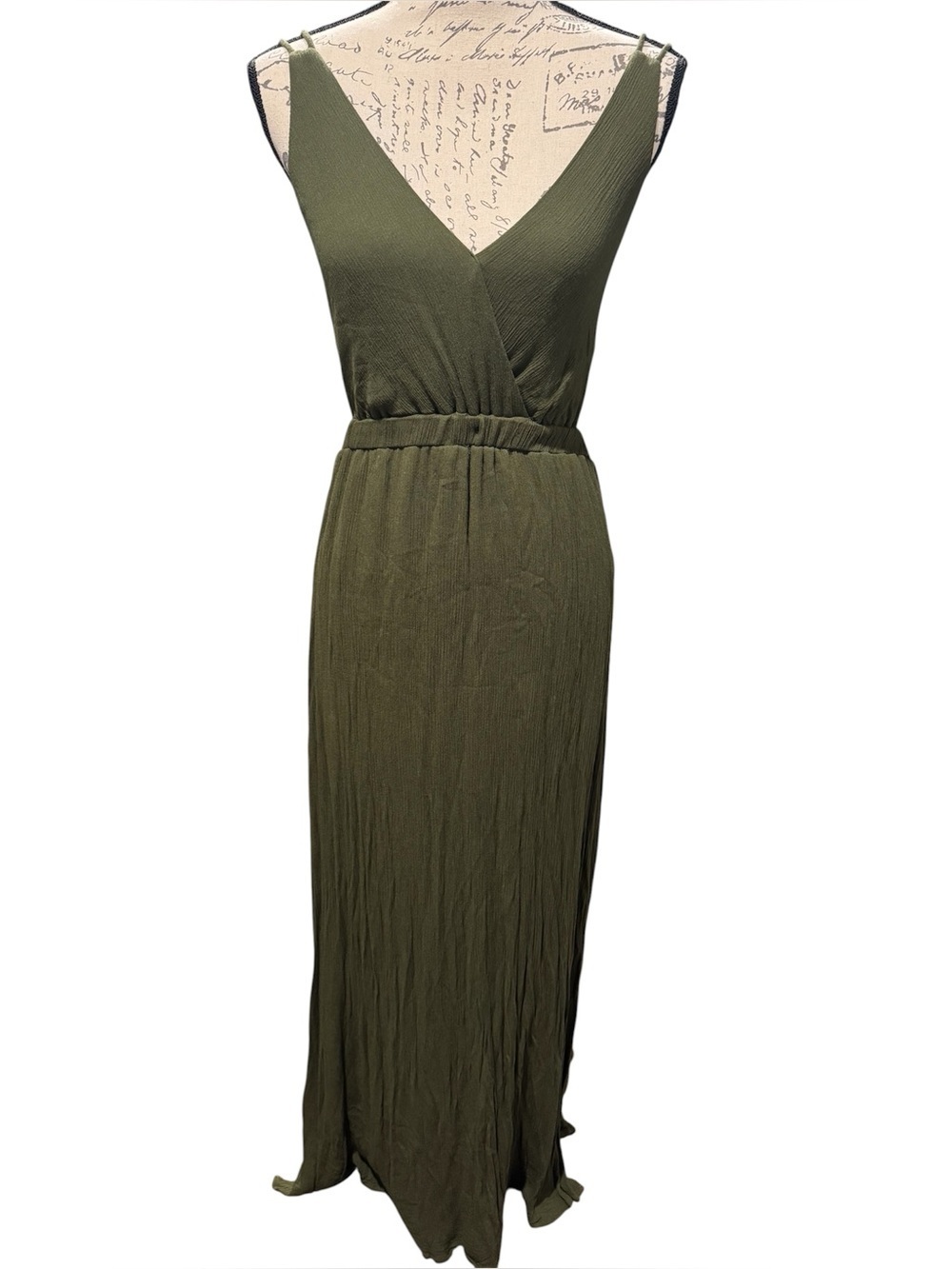 Lulus Lost in Paradise Olive Green Maxi Crepe Dress Size Small - Picture 3 of 12